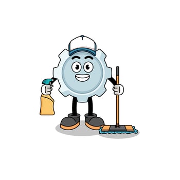 Character mascot of gear as a cleaning services vector