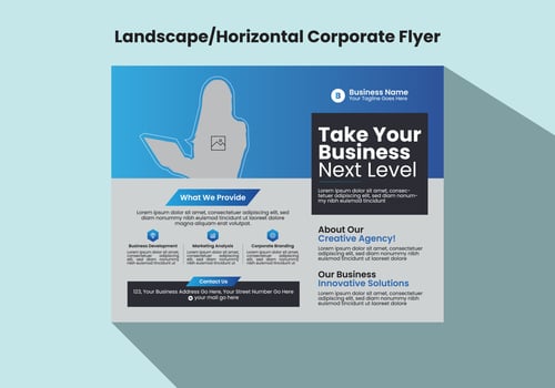 A4 size Horizontal corporate flyer or banner template design for your brand or company with creative, eye catching, professional and modern shape vector