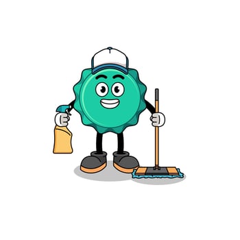 Character mascot of bottle cap as a cleaning services vector