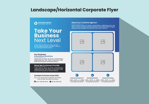 A4 size Horizontal corporate flyer or banner template design for your brand or company with creative, eye catching, professional and modern shape vector