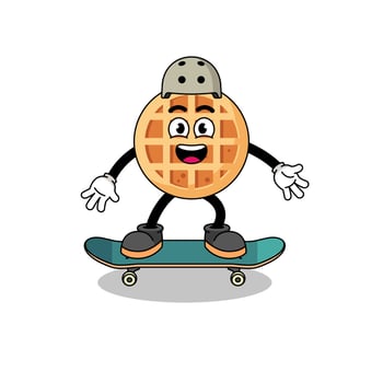 circle waffle mascot playing a skateboard vector