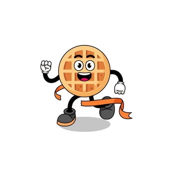 Mascot cartoon of circle waffle running on finish line vector