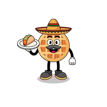 Character cartoon of circle waffle as a mexican chef vector