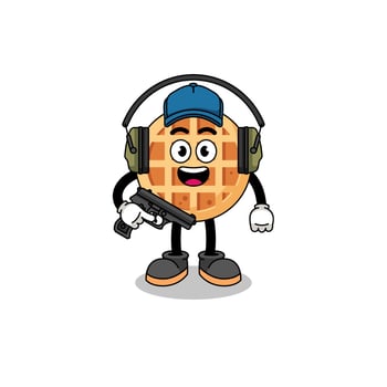Character mascot of circle waffle doing shooting range vector