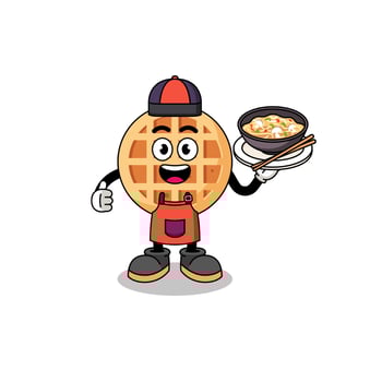 Illustration of circle waffle as an asian chef vector