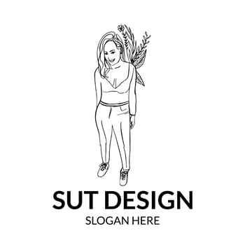 line art of women with curvy and sexy fashion with floral images vector