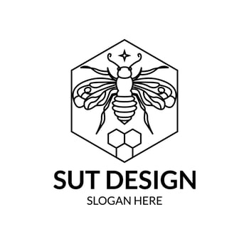 line art logo bee with honeycomb minimalist logo vector