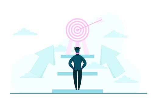 A Businessman Looking at His Goals Progress Flat Illustration Design vector