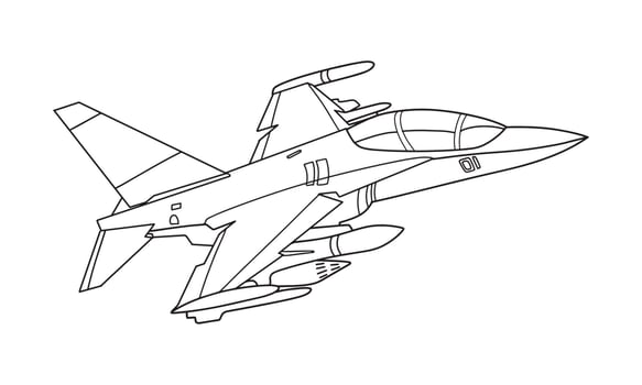 Airplane Drawing line art vector illustration for coloring book. Cartoon Aeroplane drawing for coloring book for kids and children. Sketch art drawing for colouring book. Fighter jet and Helicopter.