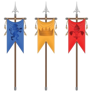 Medieval style vertical flag design with heraldic symbol, flag of noble families of the middle ages on a spear vector