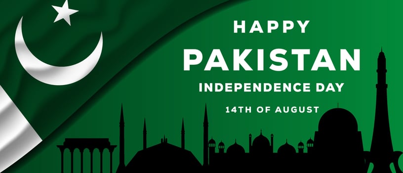 pakistan independence day illustration with pakistan landmarks silhouette vector