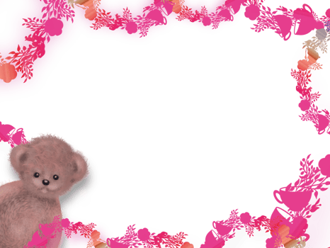 Teddy Bear with flowers and butterfly background, frame. png