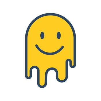 Retro melting smiling face. Groovy funny emoji. Good vibes. 70s. vector