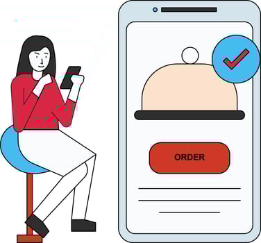 The girl is ordering food online. vector