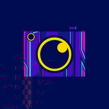 Camera cyberpunk logo line pop art portrait fiction colorful design with dark background. Abstract vector illustration.