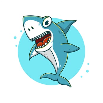 Shark Cartoon Vector Illustration. Whale Mascot Logo. Ocean Animal Symbol Icon Character Element. Cute Fish Wildlife Marine Drawing Template
