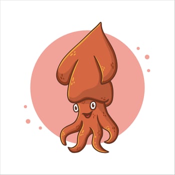Squid Cartoon Vector Illustration. Seafood Mascot Logo. Ocean Animal Symbol Icon Character Element. Jellyfish Wildlife Marine Drawing Template