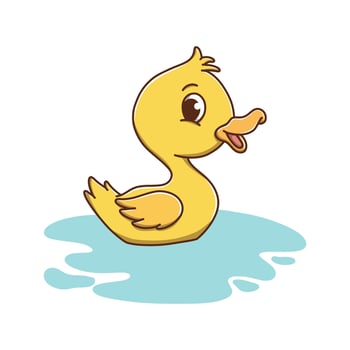 Duck Animal Kids Drawing Cartoon. Waterbird Mascot Vector Illustration. Zoo and Jungle Icon Cute Character