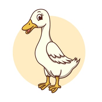 Goose Icon Kids Drawing Cartoon. Duck Farm Mascot Vector Illustration. Livestock Animal Cute Character
