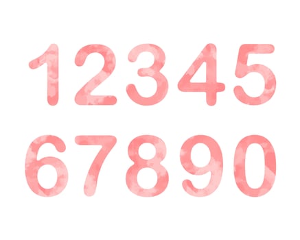 Numbers watercolor pink set vector illustration