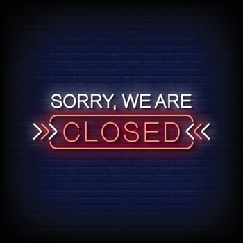 Neon Sign sorry we are closed with Brick Wall Background Vector
