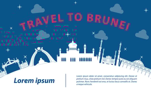 Brunei famous landmark silhouette style with text inside vector
