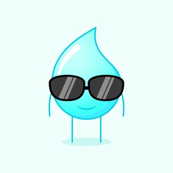 cute water cartoon with smile expression and black eyeglasses. yellow and orange. suitable for logos, icons, symbols or mascots. blue and white vector