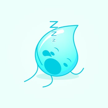cute water cartoon with sleep expression and mouth open. suitable for emoticon, logo, mascot and icon. blue and white vector