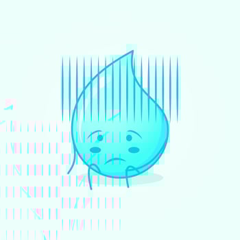 cute water cartoon with hopeless expression and sit down. suitable for emoticon, logo, mascot and icon. blue and white vector