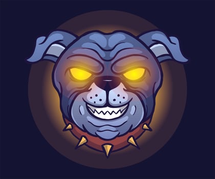 Illustration of angry dog head. Design element for logo, label, sign, emblem, poster. Vector illustration