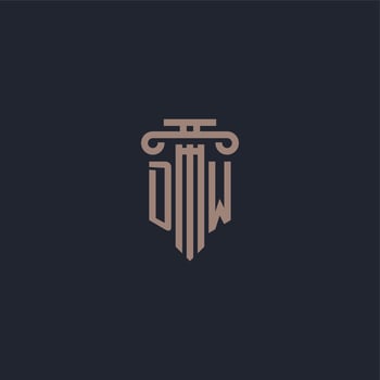 DW initial logo monogram with pillar style design for law firm and justice company vector