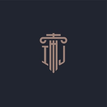IJ initial logo monogram with pillar style design for law firm and justice company vector
