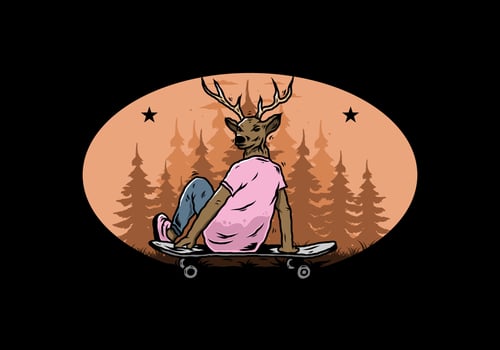 Man with deer head sitting on skateboard illustration vector