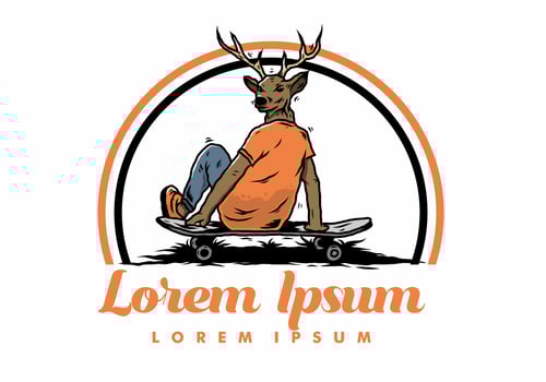 Man with deer head sitting on skateboard illustration vector