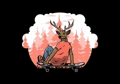 Man with deer head sitting on skateboard illustration vector