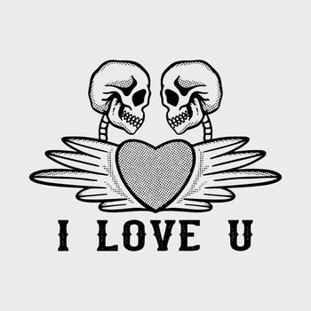 hand drawn skull i love u illustration for tshirt jacket hoodie can be used for stickers etc vector