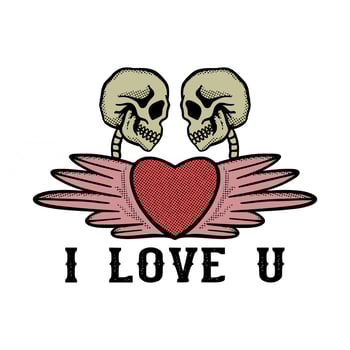 hand drawn skull i love u illustration for tshirt jacket hoodie can be used for stickers etc vector