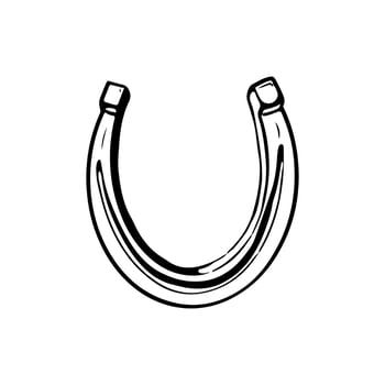Doodle horseshoe lucky icon element. Cartoon comic sketch style. Horse shoe vintage black vector illustration isolated on white background