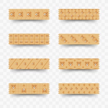 Set of Bear washi tape vector