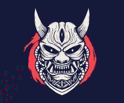Japanese oni mask vintage illustration. vector