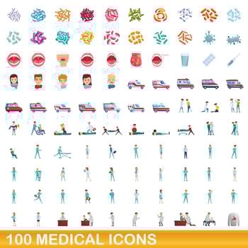 100 medical icons set, cartoon style vector