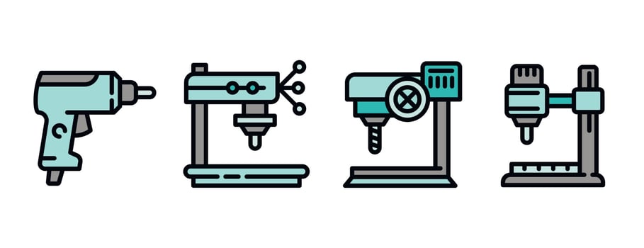 Drilling machine icons set, outline style vector