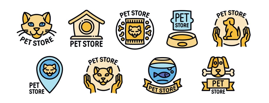 Pet store icons set, outline style vector