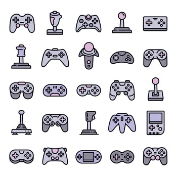 Joystick icons set, outline style vector