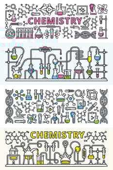 Chemistry lab banner set, outline style vector
