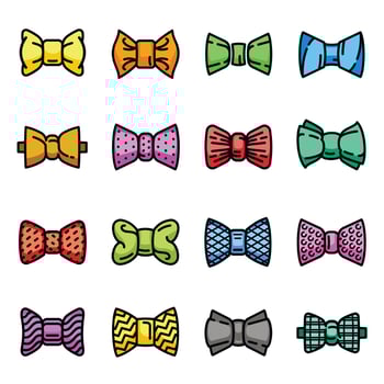 Bowtie icons set, outline style vector