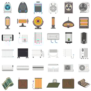 Electric heater icon set, flat style vector