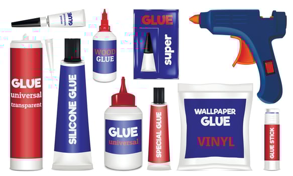 Glue icons set, realistic style vector