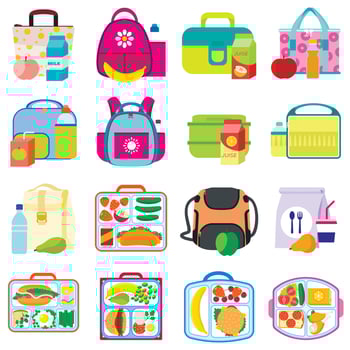 Lunchbox icons set, flat style vector