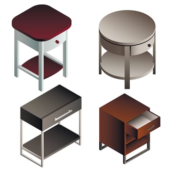 Bedside table icon set, isometric style vector